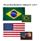 Kit Bandeiras Brasil E Usa 100% Silkadas 90x150cm + Adesivos