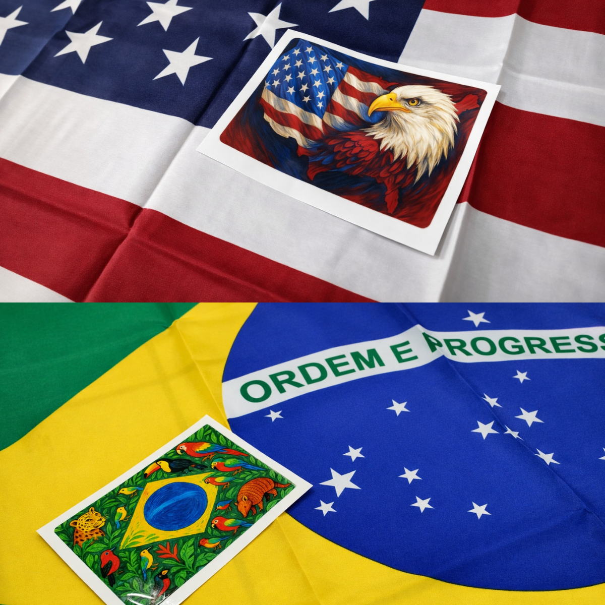Kit Bandeiras Brasil E Usa 100% Silkadas 90x150cm + Adesivos